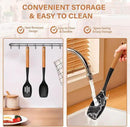 Large Silicone Cooking Spoon Set, 2 Pack Solid Slotted Spoon with Wooden Handle, Nonstick Silicone Kitchen Spoons for Cooking, Heat Resistan Spatula Set for Serving, Basting, Mixing (Black) by CozyNest Decor