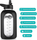 64 oz Glass Water Bottle With Straw and Handle, Half Gallon Sports Motivational Water Jug Flask with Silicone Sleeve, Large Water Cup with Time Marker for Travel, Gym, Purple by CozyNest Decor