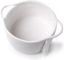 Small Gift Basket Empty to Fill – SweetMemo Cute Woven Organizer Baskets with cellophane wrap for Kids, Baby Shower, Office, Bathroom, Bedside – Little Decor Cotton Rope Bin with Handles - White by TinyTreasures Baby Boutique