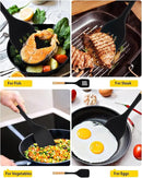 Pack of 2 Large Silicone Spatula, Heat Resistant Solid Turner, Non Stick Slotted Spatulas with Wooden Handle, Ideal Kitchen Utensils for Flipping, Pancakes, Eggs, Fish(BLACK) by CozyNest Decor