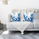 Embroidered Decorative Throw Pillow Cover, 18"x18" Set of 2, Farmhouse Pillowcase Blue Corals Knit Pattern Cotton Canvas Cushion Case Square Floral Pillow Case for Sofa Couch Bed Living Room by CozyNest Decor