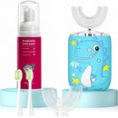 Kids Electric U Shaped Toothbrush,Kids Sonic Full Mouth Toothbrush with 4 Soft Brush Head Automatic Rechargeable 6 Cleaning Modes IPX7 Waterproof 360 Degree Cleaning - Age2-7 Blue by TinyTreasures Baby Boutique
