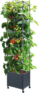 LINEX Raised Garden Bed Planter Box with Trellis, 67.6” Tomato Planters for Climbing Plants Vegetable Vine Flowers Outdoor Patio, Tomatoes Cage w/Self-Watering & Wheels by GreenHaven Gardens