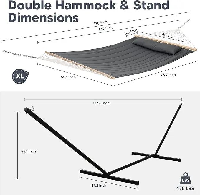 SUNCREAT Hammocks for Outside with 15 ft Stand, Stand Alone Hammock, 475 lbs Capacity, Dark Gray, photo 3 of 8