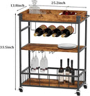 Bar Cart Serving Wine 3 Tier Home Rolling Rack with Wheels Mobile Kitchen Industrial Vintage Style Wood Metal Serving Trolley Serving Cart,Glass Holder Bar Cabinet by CozyNest Decor