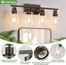 4 Light Bathroom Light Fixtures, Oil-Rubbed Bronze Modern Vanity Lights with Clear Glass Shades, Bathroom Wall Lamp for Mirror Living Room Cabinet by CozyNest Decor