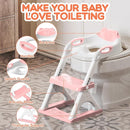 SKYROKU Potty Training Seat for Toddlers – 2-in-1 Adjustable Potty Ladder with Step Stool, Anti-Slip Cushion, Splash Guard & Extra-Wide Pedals, Supports 200+ lbs, Ideal for Boys & Girls (Pink) by TinyTreasures Baby Boutique