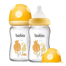 YOHKOH Natural Glass Baby Bottle with Natural Response Nipple, Newborn Anti-Colic Baby Bottles, Wide Neck Mushroom Cap Baby Bottle, Clear (Yellow, (5.4oz (Pack of 2)) by TinyTreasures Baby Boutique