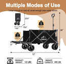 Collapsible Beach Wagon Cart with Big Wheels, 440LBS Upgrade Large Capacity Folding Wagon, Foldable Grocery Cart with Side Pocket and Brakes, Ideal for Sand Camping Outdoor Garden Sports, Black by GreenHaven Gardens
