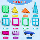 Gemmicc Magnetic Tiles, Deluxe 136 PCS Building Blocks Magnet Toys for Kids,3D Magnet Puzzles Stacking Blocks for Boys Girls,Huge Set with 2 Cars by TinyTreasures Baby Boutique