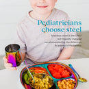Ahimsa Stainless Steel Kids Dinnerware Set - 5 Piece Stainless Steel Toddler Plates and Bowls Set, Pediatrician Designed, Non Toxic Toddler Plate and Bowl, Kids Utensils and Cup (Rainbow) by TinyTreasures Baby Boutique