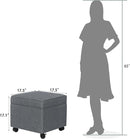 Adeco 17.5" Square Fabric Ottoman with Storage, Upholstered Cotton Linen Foot Rest, Flip Top Footstool, Small Cube Coffee Table Extra Seat for Living Room, Bedroom, Grey with Rolling Legs by CozyNest Decor