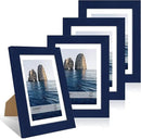 5x7 Picture Frame Set of 4, 5 x 7 Wood Photo Frames with Mat for 4x6, Natural Wooden Frame with Real Glass Cover for Wall and Tabletop Display,Blue by CozyNest Decor