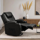 Recliner Chair, 360° Swivel Rocker Chair for Adults, Rocking Recliner Chair with Massage, Comfy Single Sofa with Side Pockets Cup Holders for Living Room, Bedroom, Nursery (Leather, Black) by TinyTreasures Baby Boutique