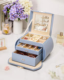Homde Girls Jewelry Box Jewelry Storage Case Organizer Faux Leather with Mirror for Rings, Earrings, Bracelets, Necklaces (Grey Blue) by TinyTreasures Baby Boutique