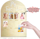 One Year Birthday Wooden Photo Board My First Year Milestone Photo Board 12 Monthly Picture Frame Baby First year Wood Acrylic Sign 1st Birthday Decorations Baby Keepsake Gift (2" x 3" photos - Wallet Size) by TinyTreasures Baby Boutique