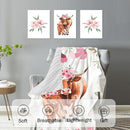 Personalized Nursery Crib Bedding Set: Custom Name Pink Flower 5 Piece Baby Crib Sets with Highland Cow Pattern - Toddler Double Layer Blanket Set, Comfortable Crib Bed Sheets for Baby Grils by TinyTreasures Baby Boutique