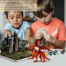 Kids Arts Crafts Set - Dragon Toys Painting Kit with 3 Dragons Figurines and 3D Jigsaw Puzzle Castle, Best Tween Paint Gift to Create Own Powerful Dragon by TinyTreasures Baby Boutique