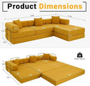 108" Oversized Convertible Sleeper Sofa Bed, Corduroy L Shape Sectional Couch, Folding Sofa Bed with Side Pocket, Modern Cloud Floor Mattress Couch, Modular Sofa for Living Room, Yellow by CozyNest Decor
