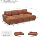 Belffin Modular Sectional Sleeper Sofa with Pull Out Couch Bed Corduroy Double Chaise with Storage Brick Red Couch by CozyNest Decor