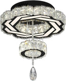 Flashing God Small Crystal Chandeliers Dia 12" Black Chandelier Flush Mount Ceiling Light for Bedroom Living Room Dining Room Hallway Dimmable 3 Rings LED Celing Lighting Fixtures by CozyNest Decor