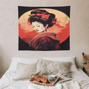 Japanese Woman Geisha Tapestry Asian Cherry Blossom Red Sun Traditional Kimono Folk Tapestries Home Decor for Living Room Bedroom Apartment Farmhouse Dorm 60"x50" by CozyNest Decor