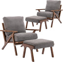 chairus 2 Sets Mid-Century Modern Accent Chairs with Ottoman, Linen Fabric Armchair with Wood Legs Comfy Upholstered Single Sofa Chair for Living Room/Bedroom/Lounge, Grey by CozyNest Decor