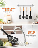 Silicone Cooking Utensils Set, Perfectly Angled for Frying, Mixing,Serving,Draining,Turning and Stirring, BPA-Free Matte Silicone, Wood Handles, Safe for Nonstick Cooking Surfaces,4 Pack (Black) by CozyNest Decor