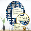 Symmetric Cubes in Deep Cobalt Blue - Geometric Maze - 24x36 Inches - Oval Decorative Wall Mirror for Bathroom, Bedroom, Entryway, Living Room, Vanity Room and Modern Décor by CozyNest Decor