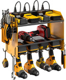 CCCEI Set Power Tool Organizer Wall Mount with Charging Station. Garage 4 Drill Storage Shelf with Hooks, Heavy Duty Metal Tool Battery Charger Organizer. Shop Utility Rack with Power Strip Yellow. by GreenHaven Gardens