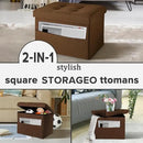 LINMAGCO Storage Ottoman Folding Foot Stool Foot Rest with Side Pocket Modern Ottoman with Storage Short Sofa Stool Linen Cloth 17x13x13(Brown) by CozyNest Decor