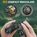 Aurosports 15x25 Compact Binoculars for Adult Kids - High Power Binoculars for Bird Watching - Easy Focus Small Binocular with Low Light Vision for Travel, Camping, Concert, Hiking -Green by TinyTreasures Baby Boutique