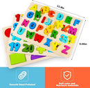 Wooden Puzzles for Toddlers, Voamuw Alphabet Number Shape Learning Puzzle for Kids Ages 3 4 5, Montessori Toys Preschool Education Chunky Jigsaw for Boys and Girls by TinyTreasures Baby Boutique