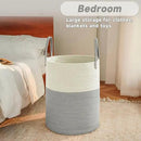 Large Woven Laundry Basket Hamper,100L Cotton Rope Storage Bin for Blankets,Toys and Clothes,Decorative Tall Nursery Hamper for Living Room,Baby Nursery,Bathroom and Bedroom,White and Grey by CozyNest Decor