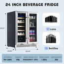 Albott Beverage Refrigerator - 24-Inch Dual Zone Cooler with Glass Door, Freestanding/Under Counter Wine and Beer Fridge, Holds 20 Bottles & 78 Cans, Ideal for Kitchen, Bar, Office, 34-64℉ & 41-68℉ by CozyNest Decor