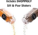 SWOMMOLY Spice Rack Organizer with 36 Empty Square Spice Jars, 396 Spice Labels with Chalk Marker and Funnel Complete Set, for Countertop, Cabinet or Wall Mount,Silver by CozyNest Decor