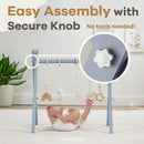 Comfy Cubs Wooden Baby Play Gym - Natural Finish Pinewood Baby Activity Gym with 5 Sensory Hanging Toys - Easy No-Tool Assembly, Safe and Durable for Infant Motor and Visual Development - Pacific Blue by TinyTreasures Baby Boutique