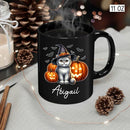 Personalized Name British Shorthair Coffee Mug Gift for Cat Lover, British Shorthair Wearing Witch Hat Black Cup, Custom Cat Pumpkins Halloween Ceramic Cup 11oz 15oz, Pet Owner Halloween Mug by TinyTreasures Baby Boutique