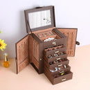 Kendal Jewelry Box, 6-Layer Jewelry Storage Organizer for Necklace Bracelet Rings Watch, 10.2"x8.2"x6" Classic Brown PU Leather 5 Drawers Large Storage Capacity with Mirror by TinyTreasures Baby Boutique