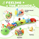 Baby Toys 0 to 12 Months, Musical Stuffed Animal Activity Soft Toys with Multi-Sensory Crinkle, Rattle and Textures, Infant Tummy Time Toys for Newborn Boys Girls, Caterpillar, Green by TinyTreasures Baby Boutique