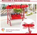 GLACER Porch Swing, Kids Patio Hammock w/Adjustable Canopy & Stand, Safety Belt, 2 Seats Outdoor Swing Bench, Metal Frame Hanging Lounge Chair, Swing Sets for Backyard, Garden, Poolside (Red Ladybug) by TinyTreasures Baby Boutique