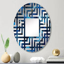 Symmetric Cubes in Deep Cobalt Blue - Geometric Maze - 24x36 Inches - Oval Decorative Wall Mirror for Bathroom, Bedroom, Entryway, Living Room, Vanity Room and Modern Décor by CozyNest Decor