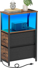 TUTOTAK Small Narrow LED End Table with Charging Station, Side Table Outlets, Nightstand with 2 Cloth Drawers, Couch Table, for Living Room, Bedroom, Bedside, Brown TB01BB085L by CozyNest Decor
