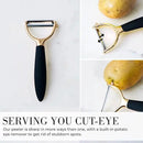 Black and Gold Kitchen Utensils - Luxe 8-Piece Gold Kitchen Tools Set with Can Opener, Pizza Cutter, Peeler, Mini Whisk, and Tongs - Stylish Accessories for Modern Cooking and Ideal for Gifting by CozyNest Decor