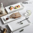 12" Serving Platters Set of 4, White Rectangular Plates, Ceramic Serving Tray, Stackable Large Party Plates for Appetizer, Dessert, Steak, Sushi, Housewarming, Oven Dishwasher Safe by CozyNest Decor