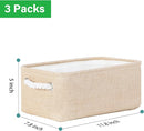 Bidtakay Small Storage Baskets for Shelves 3 Pack Fabric Storage Bins for Organizing Linen Collapsible Organizer for Closet-Flaxen by TinyTreasures Baby Boutique