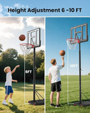 IGL Portable Basketball Hoop, 5.6-10FT Adjustable Basketball Goal System, 44 Inch Outdoor Basketball Hoop & Goals for Kids, Youth, and Adults in The Backyard, Driveway with PC Backboard by TinyTreasures Baby Boutique