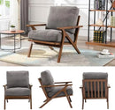 Mid Century Modern Accent Chair with ottoman, Farmhouse Linen Upholstered Living Room Armchair and Ottoman Set, 23" Seat Wide Retro Leisure Lounge Chair with Wood Frame for Home, Bedroom, Office, Grey by CozyNest Decor