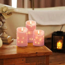 Homemory Flameless Candles with String Lights, 3 Pack Embedded Fairy String Lights LED Candles, Electric Flickering Candles with Remote Control and Timer, Real Wax, Pink by CozyNest Decor