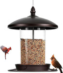 Metal Bird Feeder for Outdoors Hanging,3.0LB Seed Feeder,Easy to Fill & Clean,360° Feeding,Weatherproof Roof for Gardens and Wild Birds,Brown by CozyNest Decor